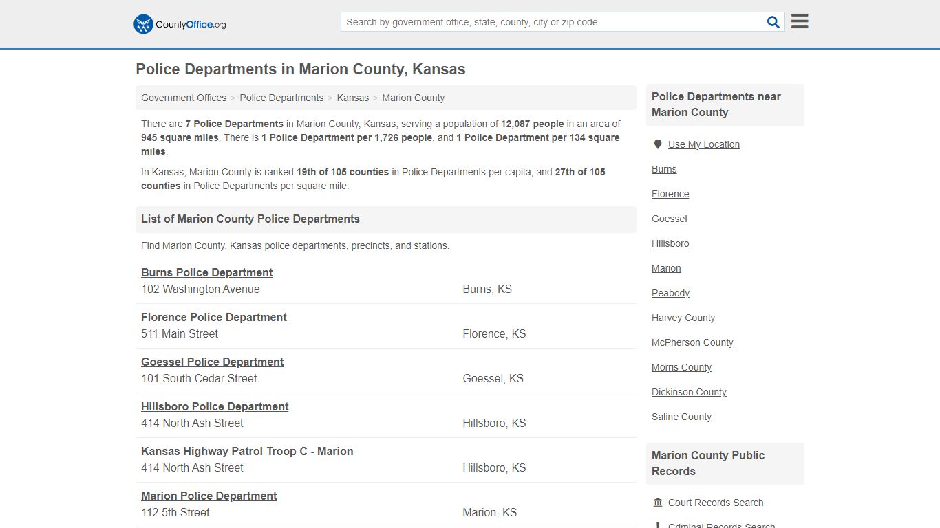 Police Departments - Marion County, KS (Arrest Records & Police Logs)